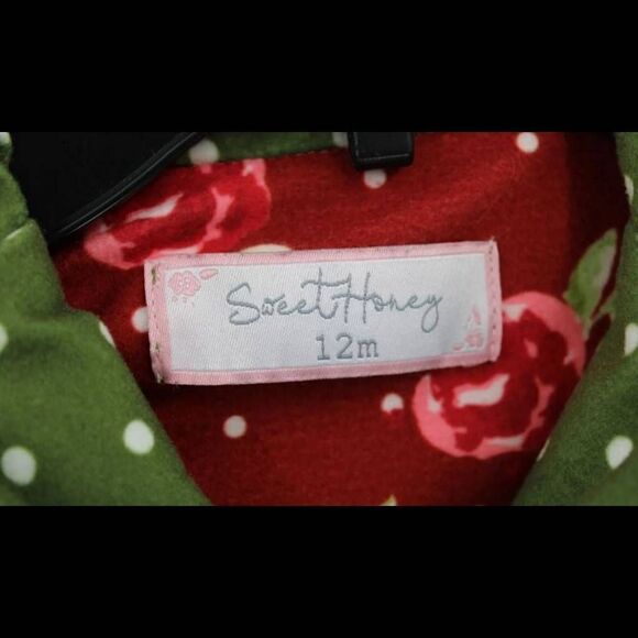 Sweet Honey Army Green White Polka Dot Pajama Set Size 12m Button Front.... - Picture 12 of 12